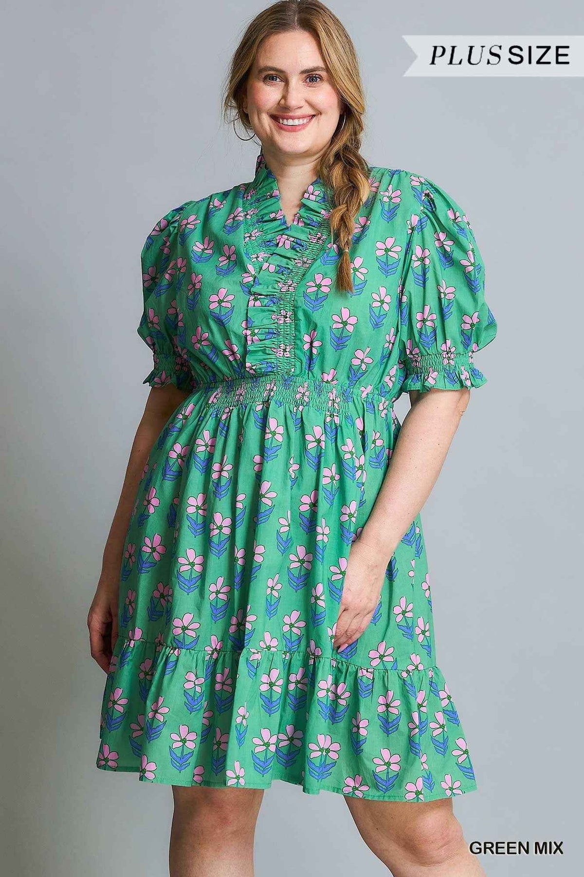 Curvy Good Days Ahead Floral Dress - Green