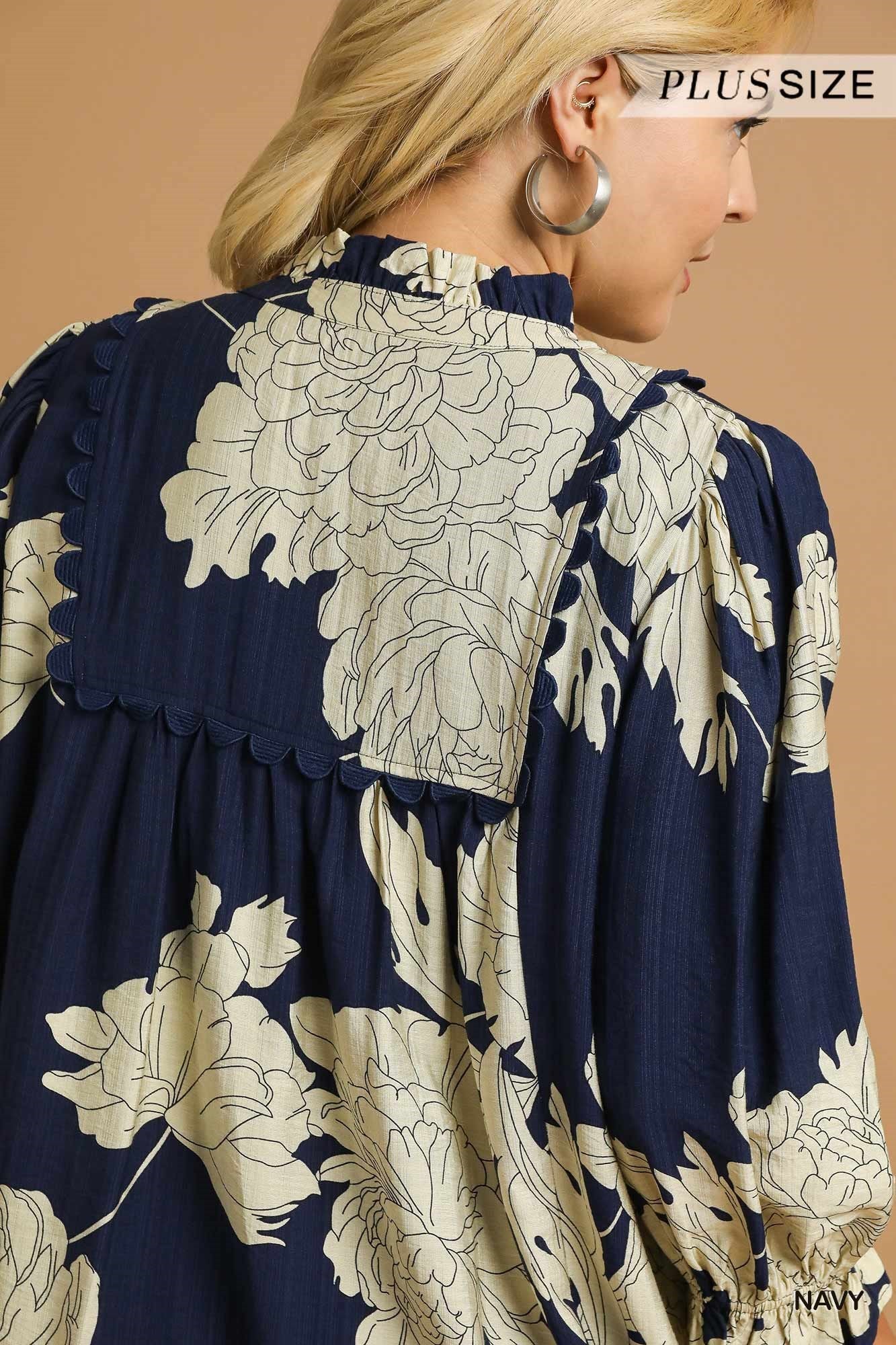 Curvy Southern Roots Floral Dress - Navy