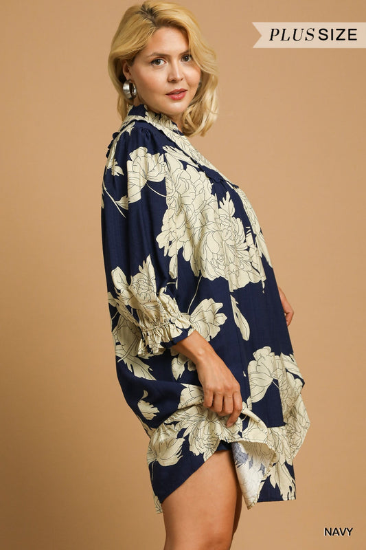 Curvy Southern Roots Floral Dress - Navy