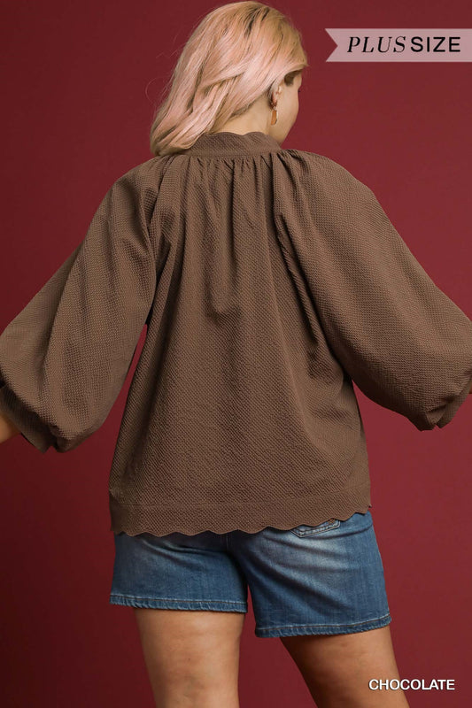 Curvy Day Dreaming Textured Top (Brown)