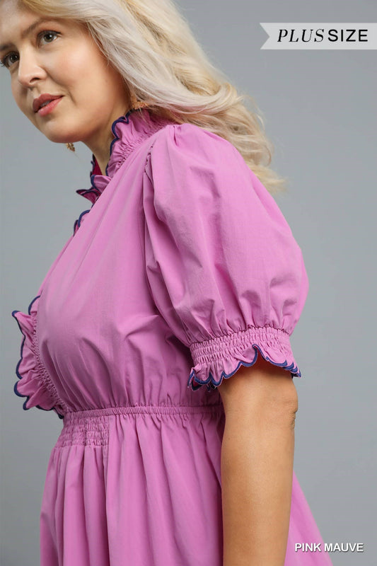 Curvy My World Scalloped Dress - Pink