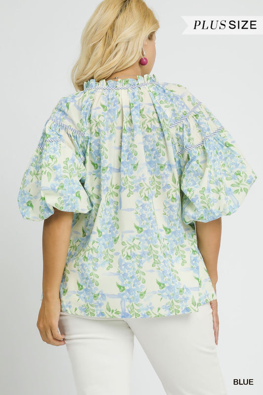 Curvy Whimsical Willow Floral Top - Blue