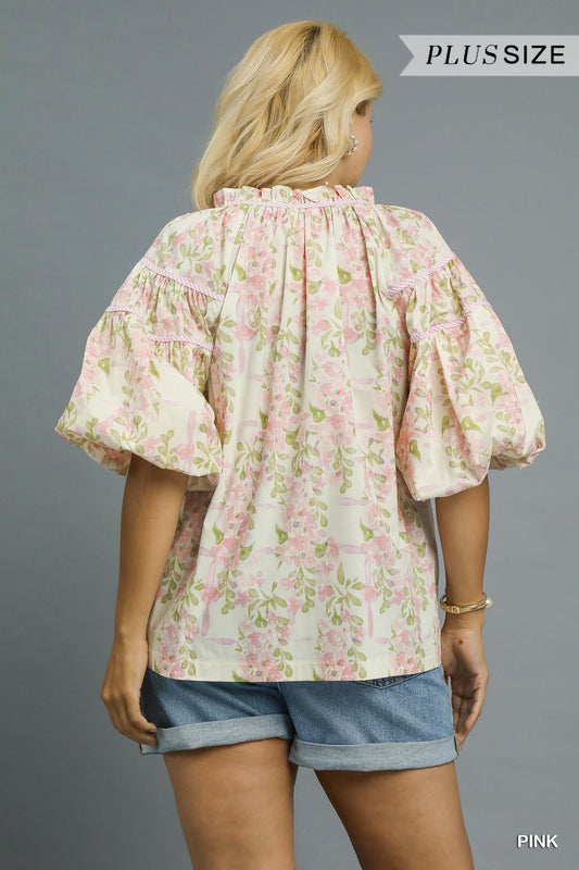 Curvy Whimsical Willow Floral Top - Pink