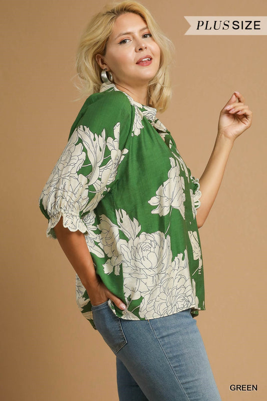 Curvy Verdant Floral Top (Green)