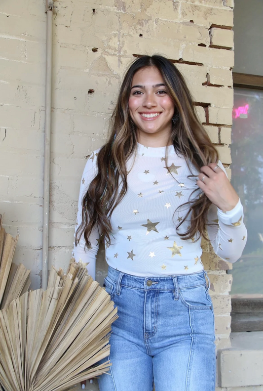 Isn't She Lovely Mesh Top (White Star)