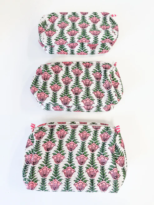 Quilted Cosmetic Bag - White Vine - Small