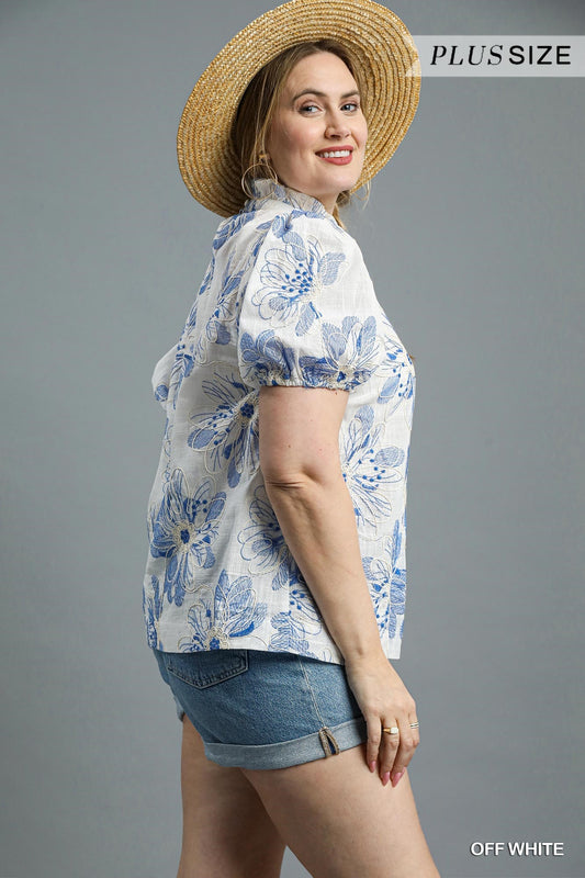 Curvy Vintage Floral Embroidered Top - White