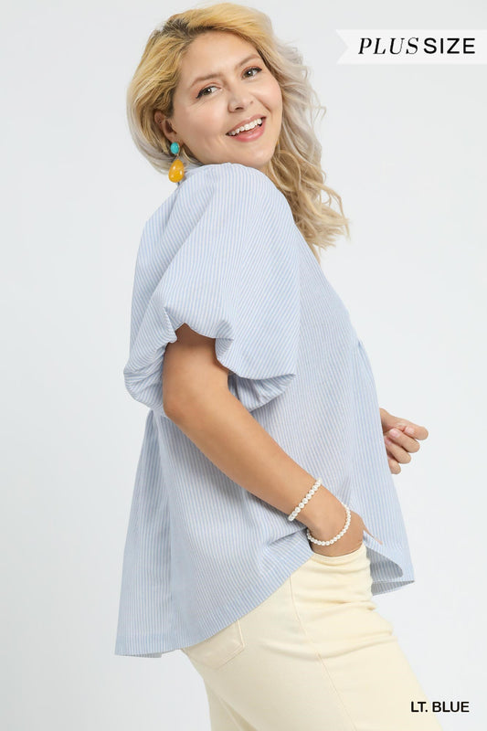 Curvy On Repeat Striped Peplum Top - Blue