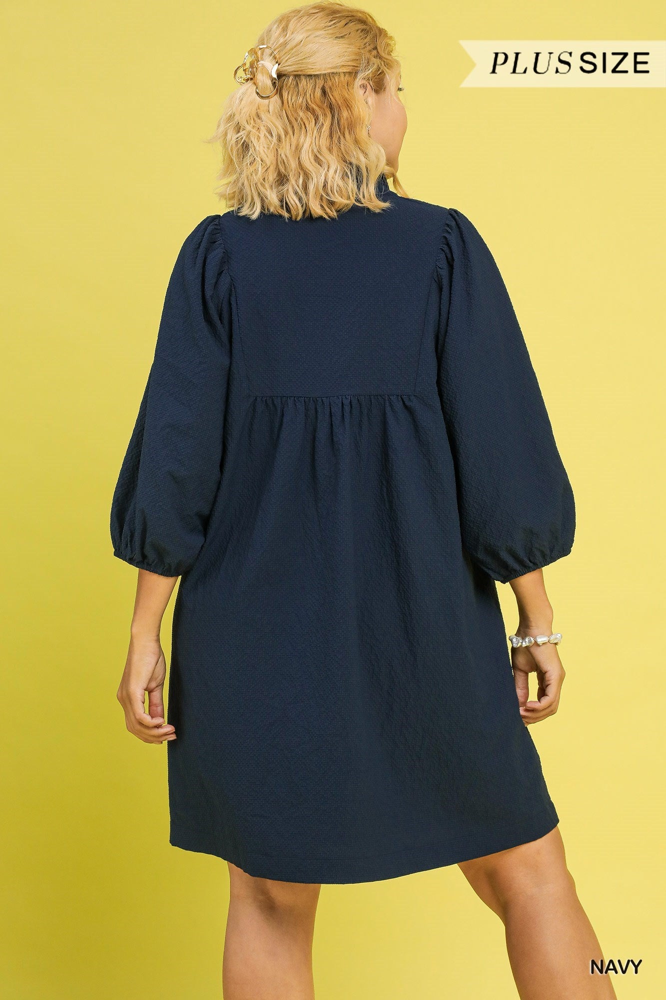 Curvy Lynlee Textured Babydoll Dress - Navy