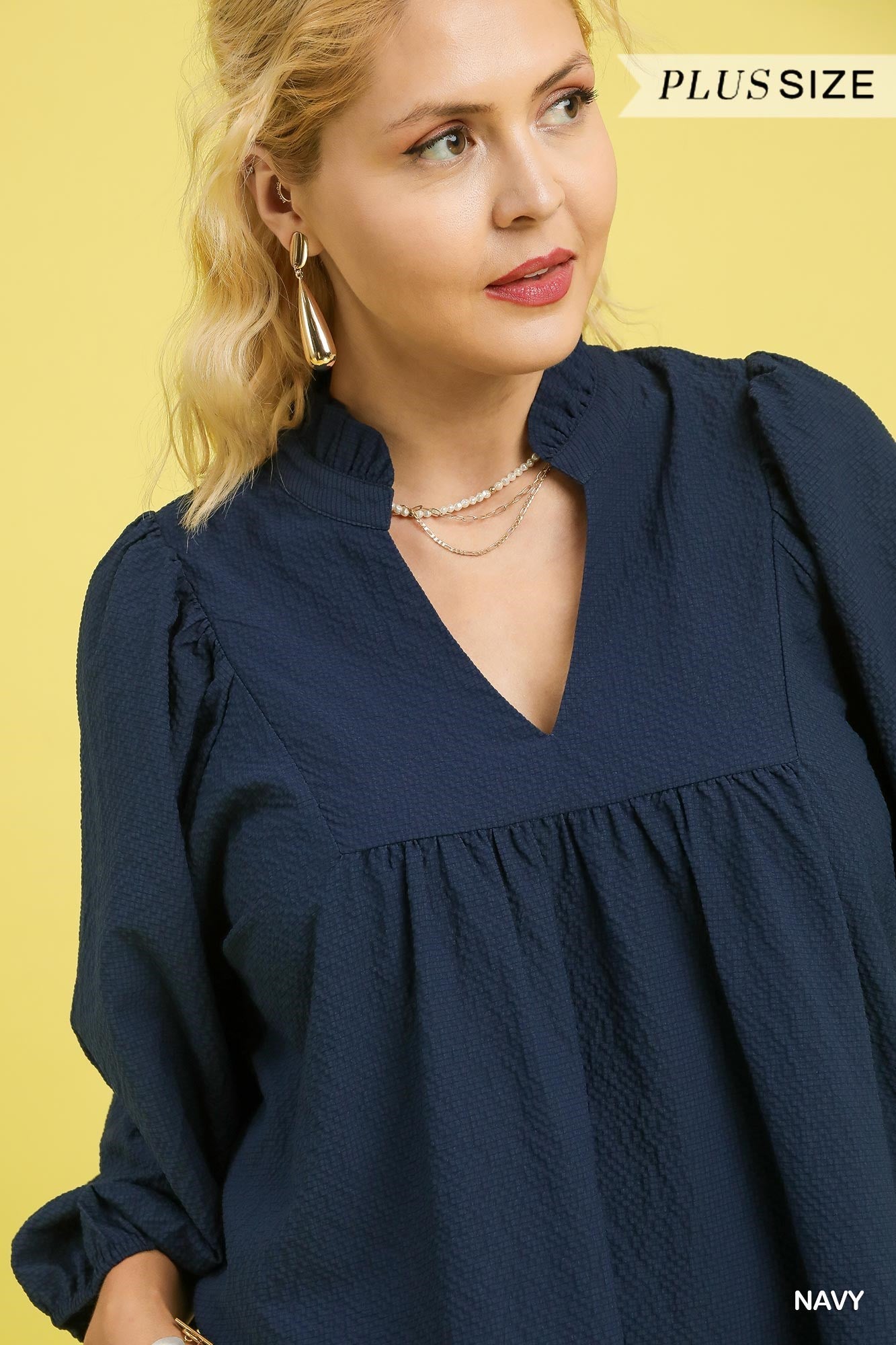 Curvy Lynlee Textured Babydoll Dress - Navy