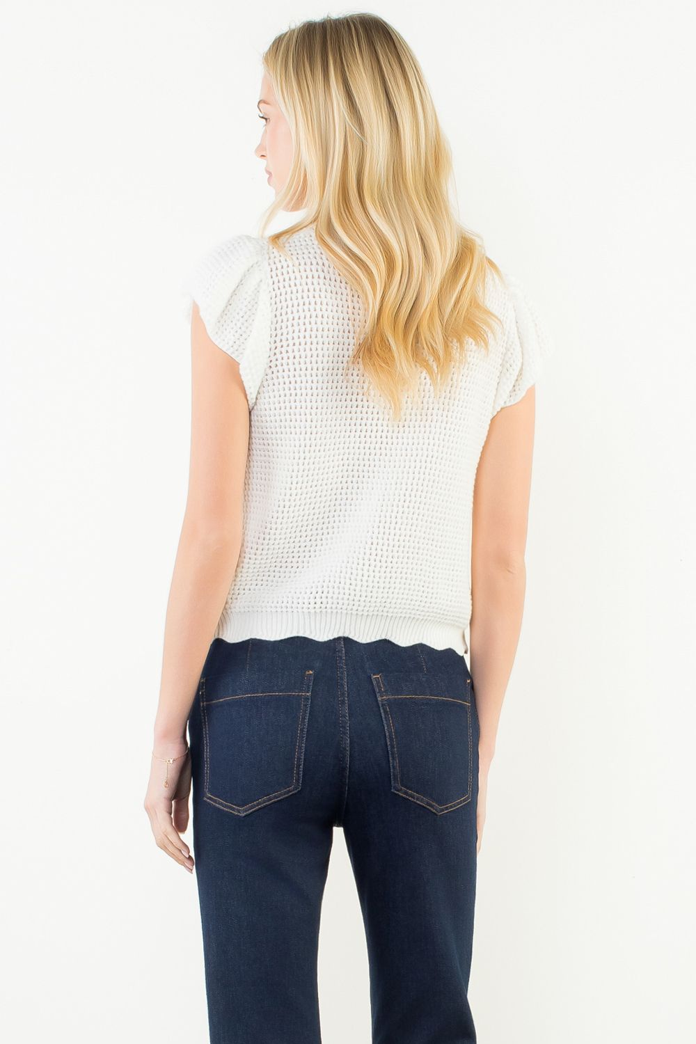 Pointelle Crochet Scallop Hem Top - White - Delta Swanky Girl