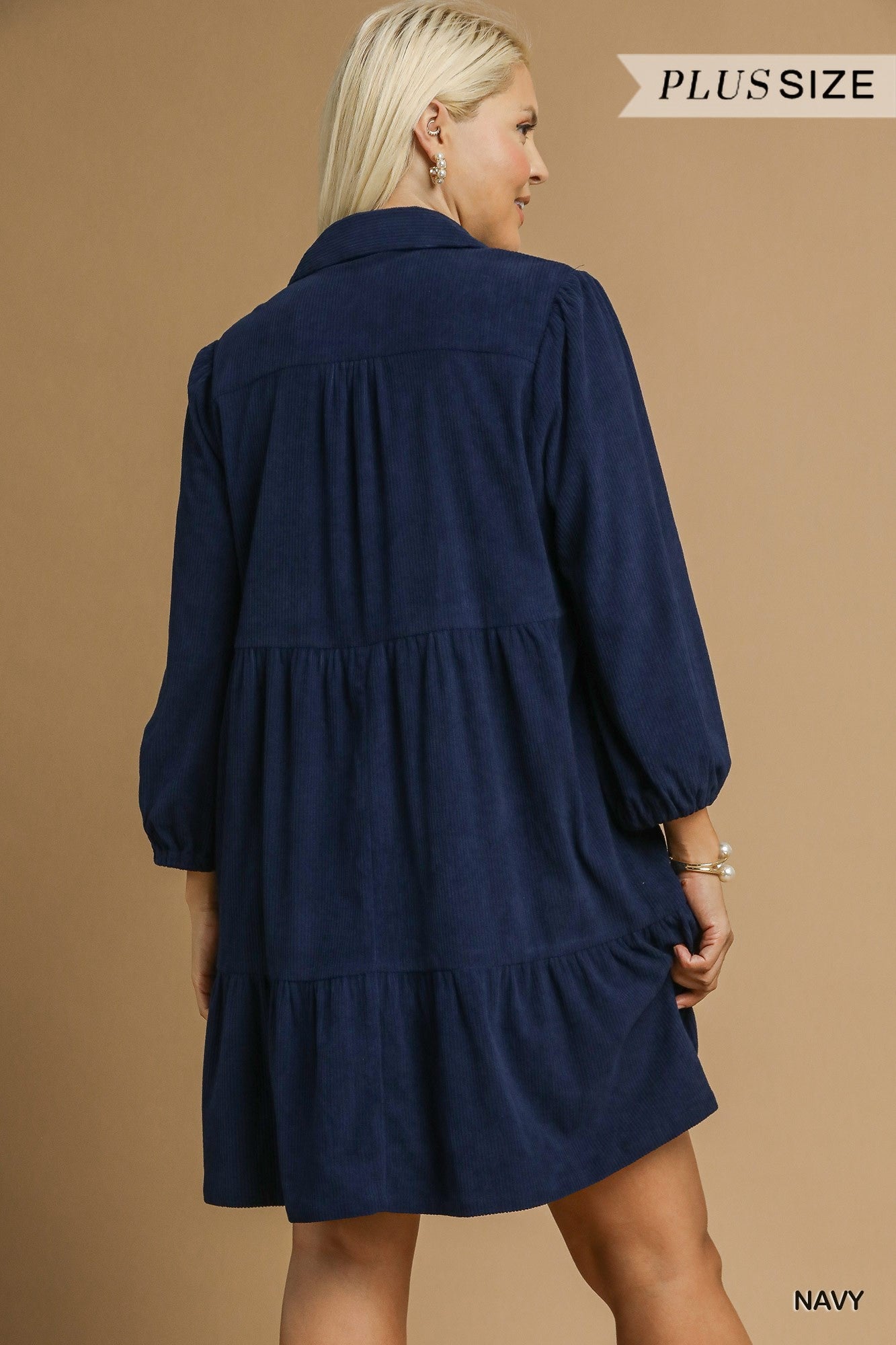 Curvy Charming Grace Corduroy Dress - Navy