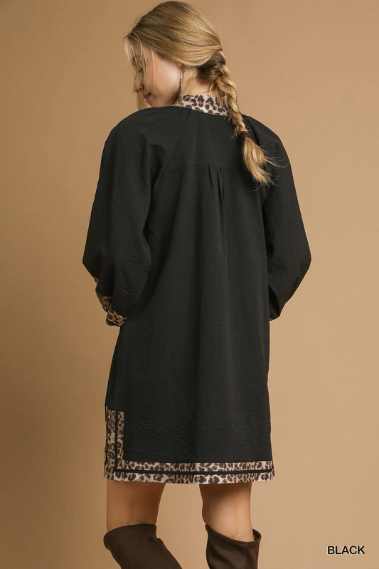 Curvy Belle Leopard Trim Dress - Black