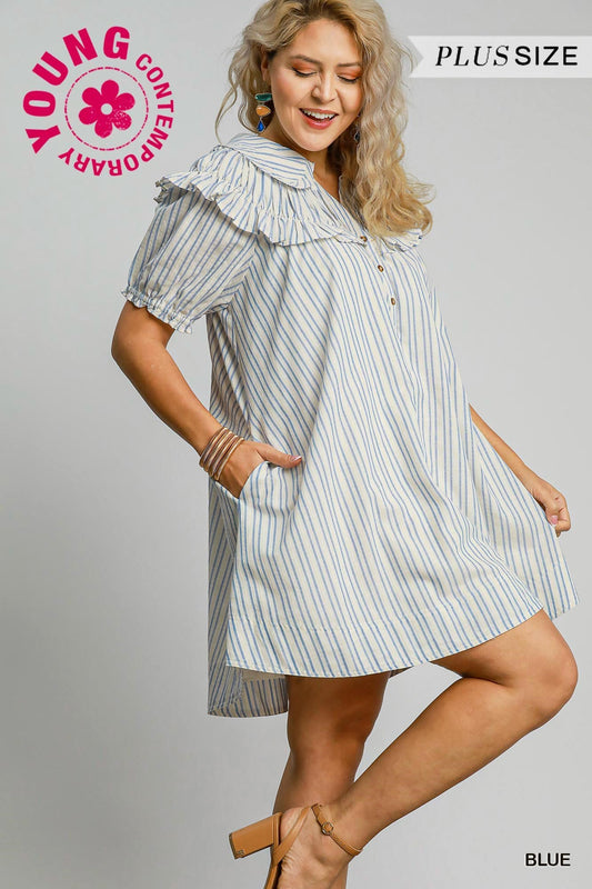 Curvy You're Enough Striped Dress - Blue