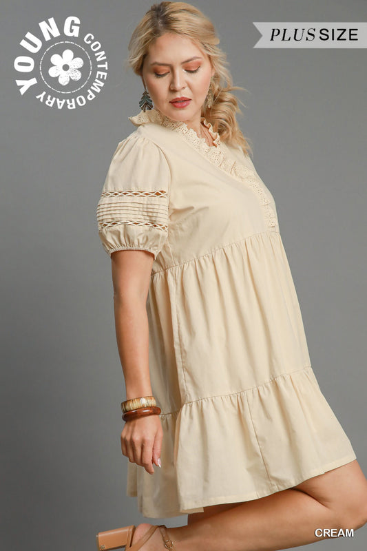 Curvy It's A Girl Thing Tiered Dress (Cream)