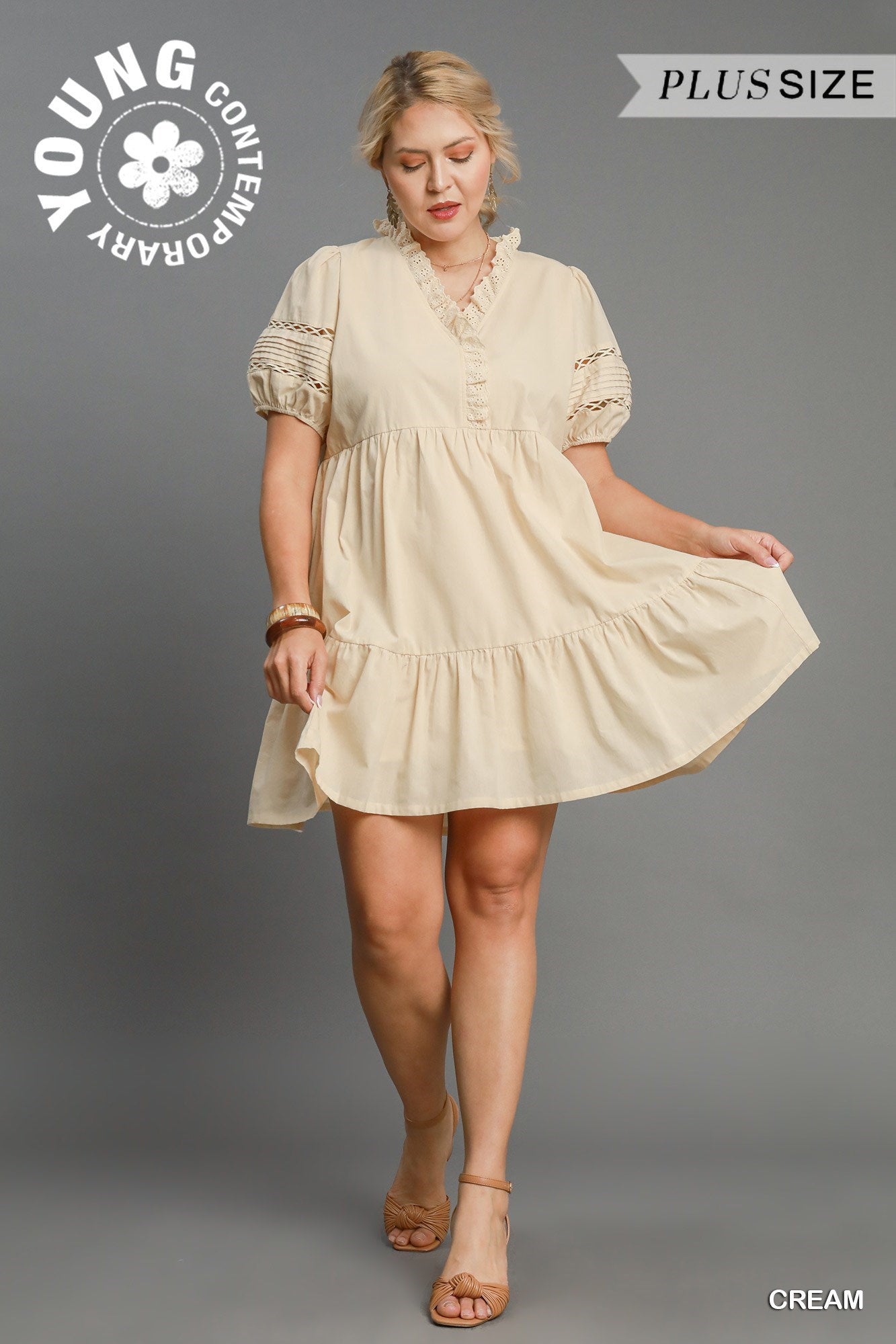 Curvy It's A Girl Thing Tiered Dress (Cream)