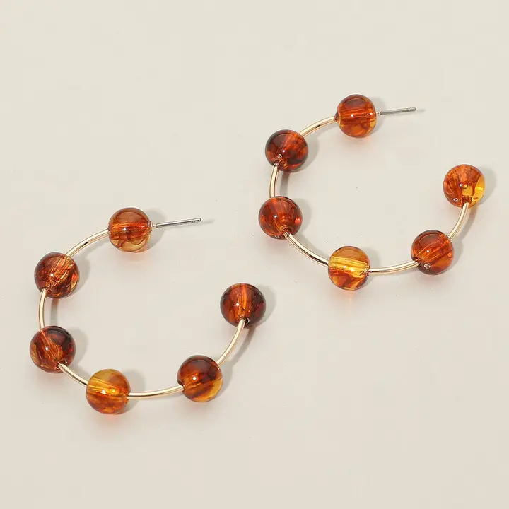 Marble Beaded Hoop Earring - Amber