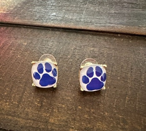 Paw Print Stud Earring (Blue & White)