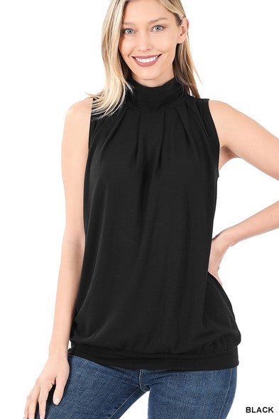 Izzy Sleeveless Pleated Tank (Black)