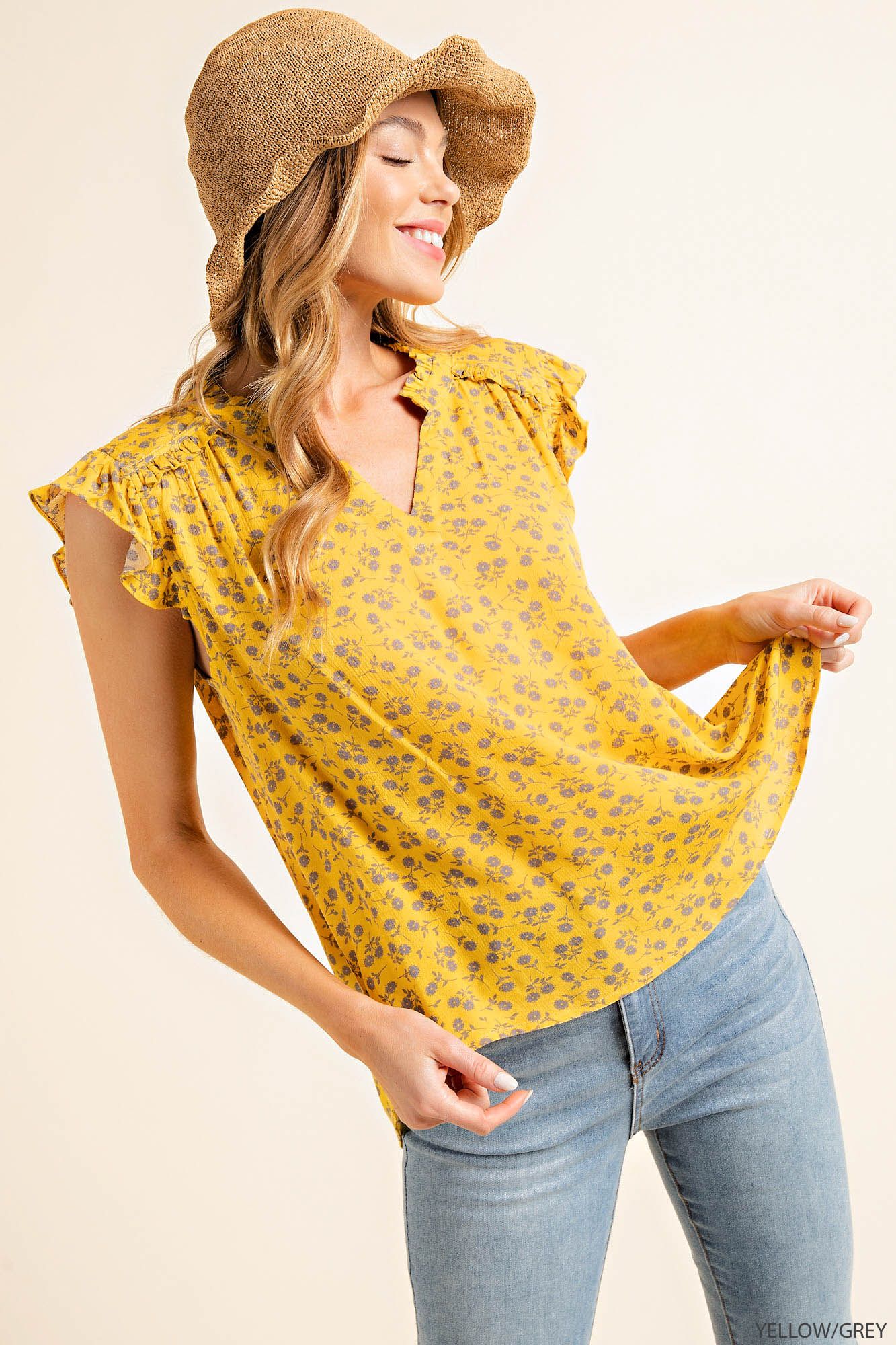 Flutter & Flirt Top (Mustard) - Delta Swanky Girl
