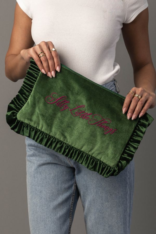 High Society Velvet Ruffle Clutch