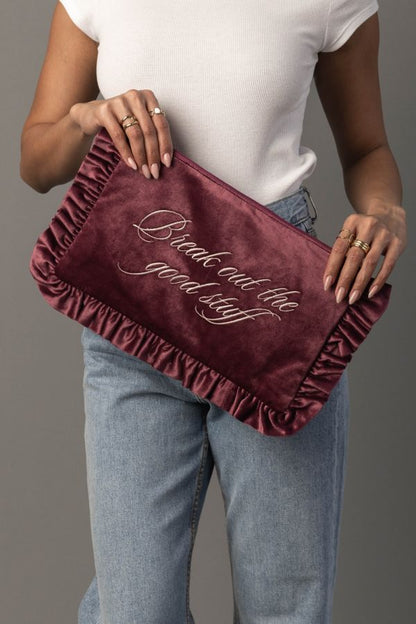High Society Velvet Ruffle Clutch