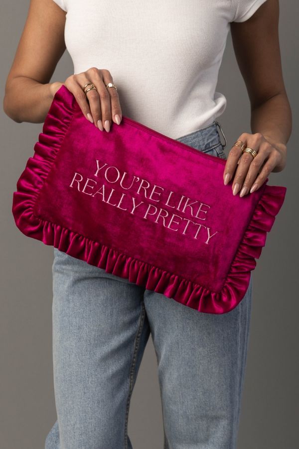 High Society Velvet Ruffle Clutch