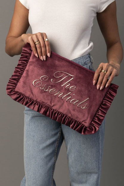 High Society Velvet Ruffle Clutch