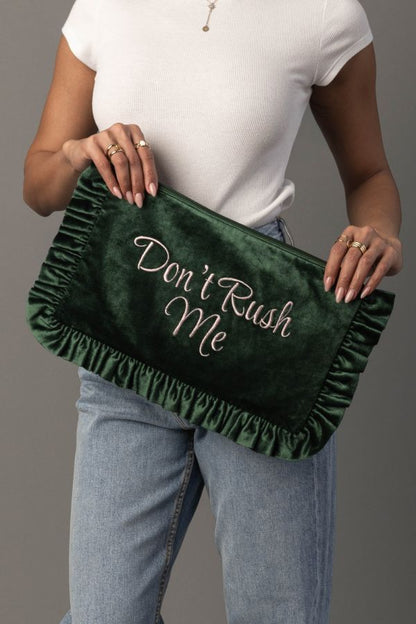 High Society Velvet Ruffle Clutch