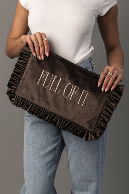 High Society Velvet Ruffle Clutch