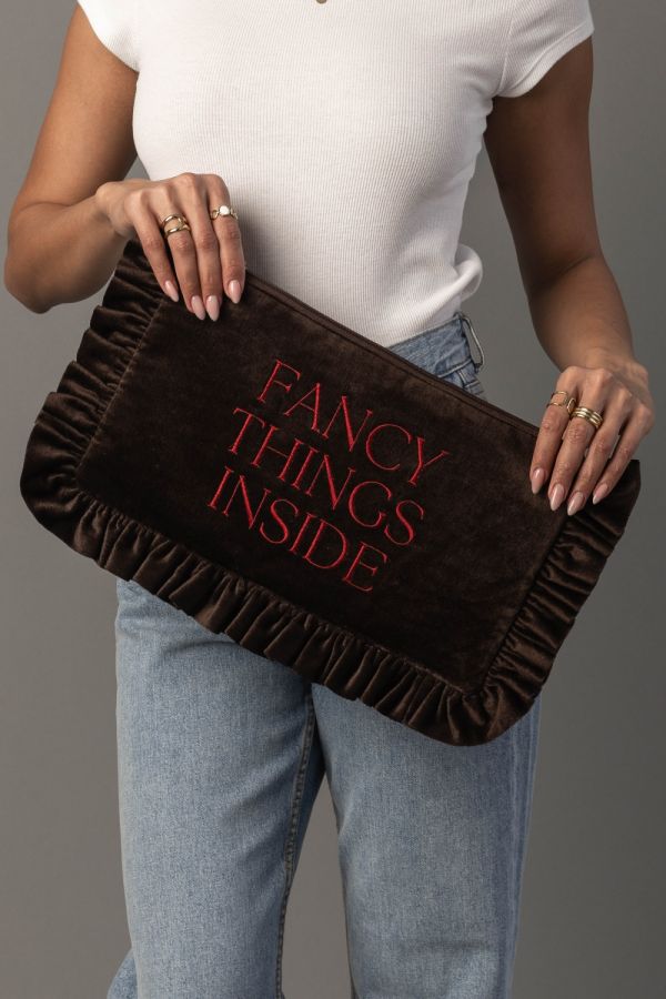High Society Velvet Ruffle Clutch