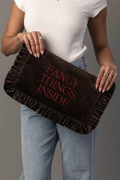 High Society Velvet Ruffle Clutch
