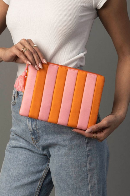 The Pink Citrus Pouch | Pink & Orange Striped Tassel Pouch