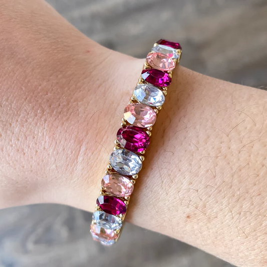 Baguette Rhinestone Stretch Bracelet - Berry Mix