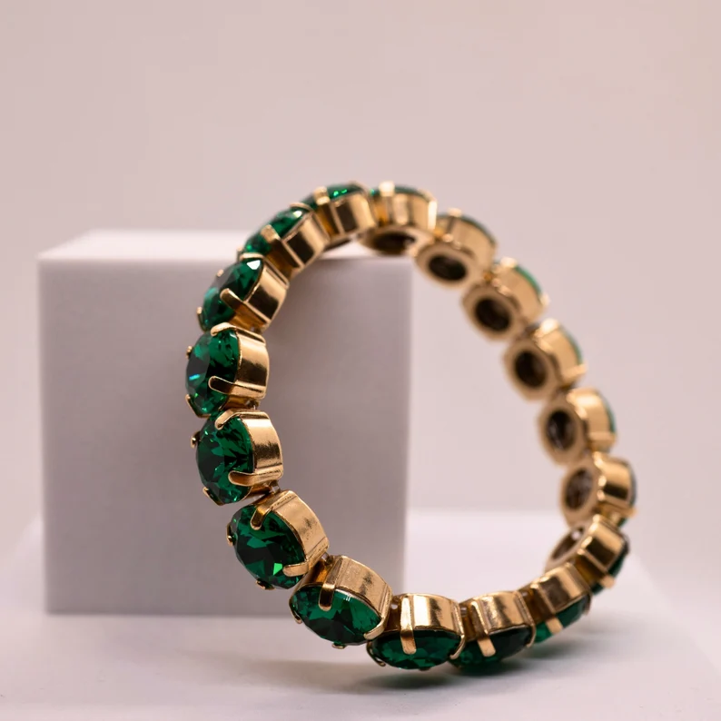 Baguette Rhinestone Stretch Bracelet - Emerald