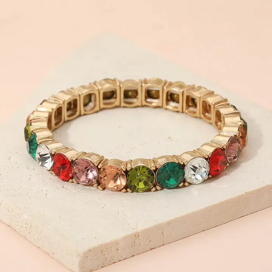 Baguette Rhinestone Stretch Bracelet - Rainbow Mix