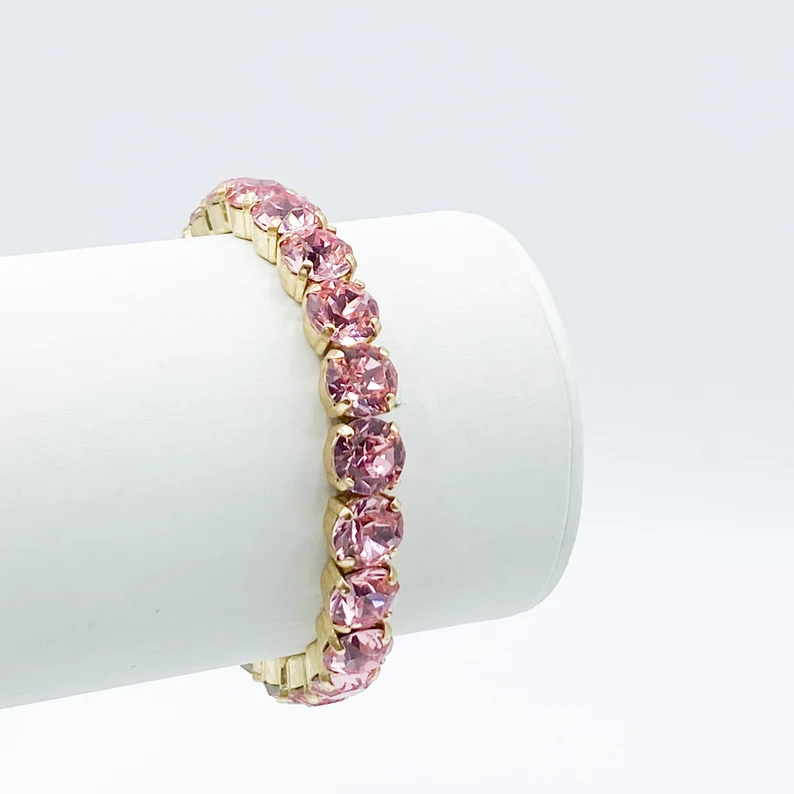 Baguette Rhinestone Stretch Bracelet - Pink
