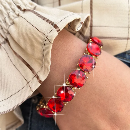 Baguette Rhinestone Stretch Bracelet - Ruby