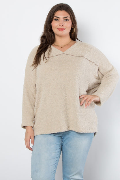 Curvy Round About V Neck Sweater (Bone)