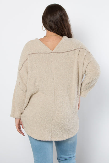 Curvy Round About V Neck Sweater (Bone)