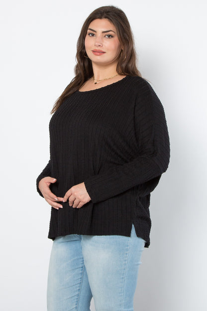 Curvy Cozy Cabin Cable Knit Sweater (Black)