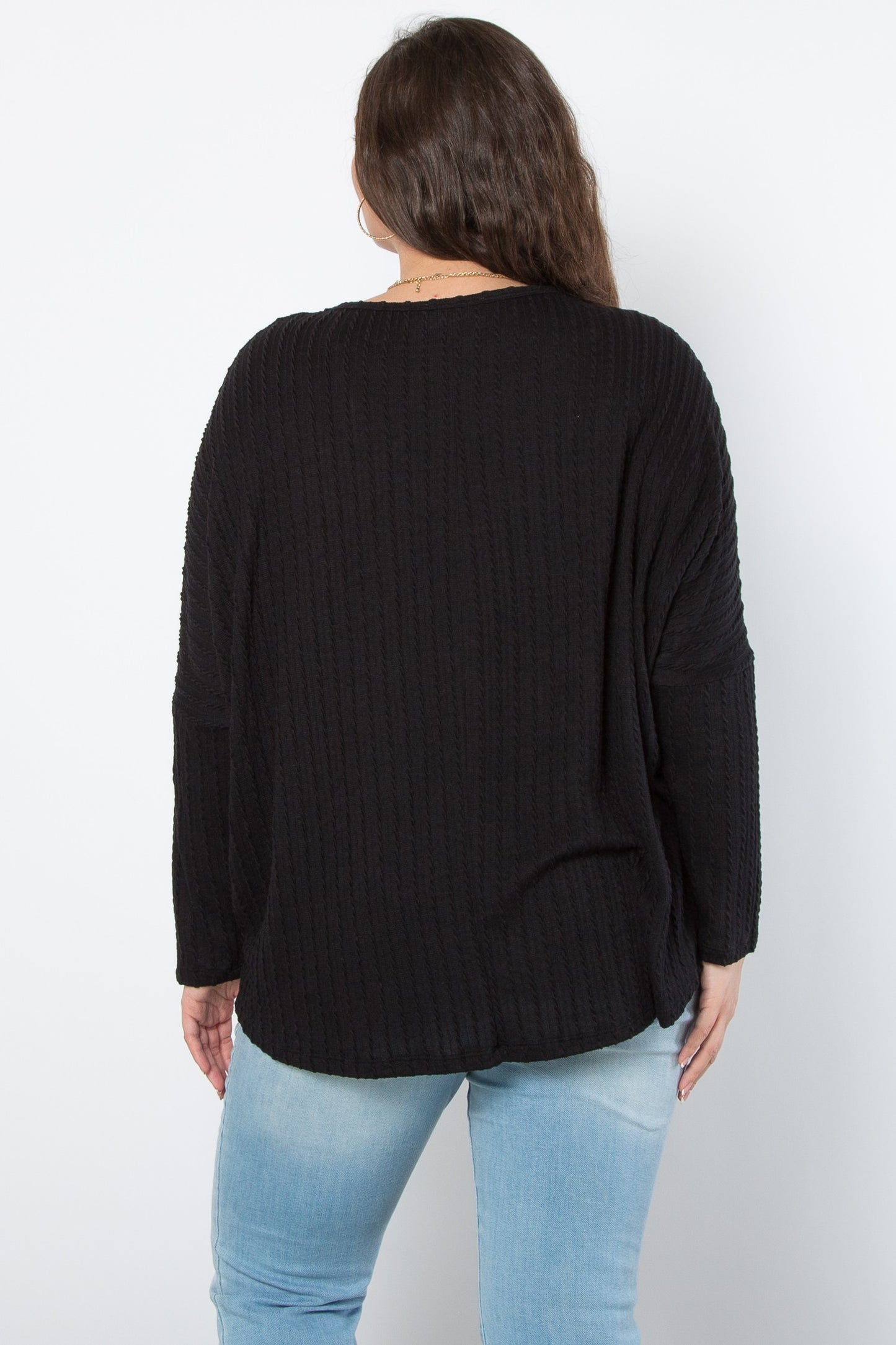 Curvy Cozy Cabin Cable Knit Sweater (Black)