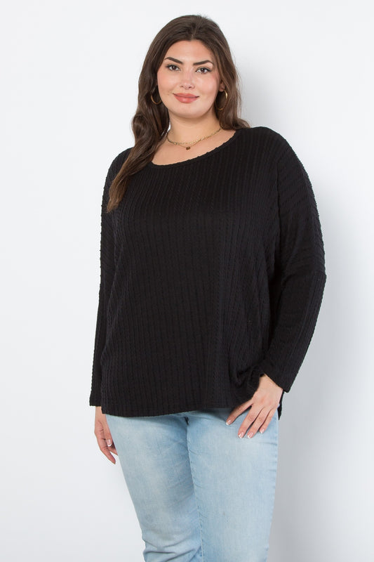 Curvy Cozy Cabin Cable Knit Sweater (Black)