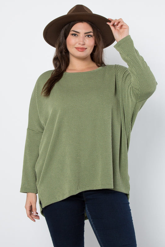 Curvy Sippin' Cider Ribbed Top (Army)