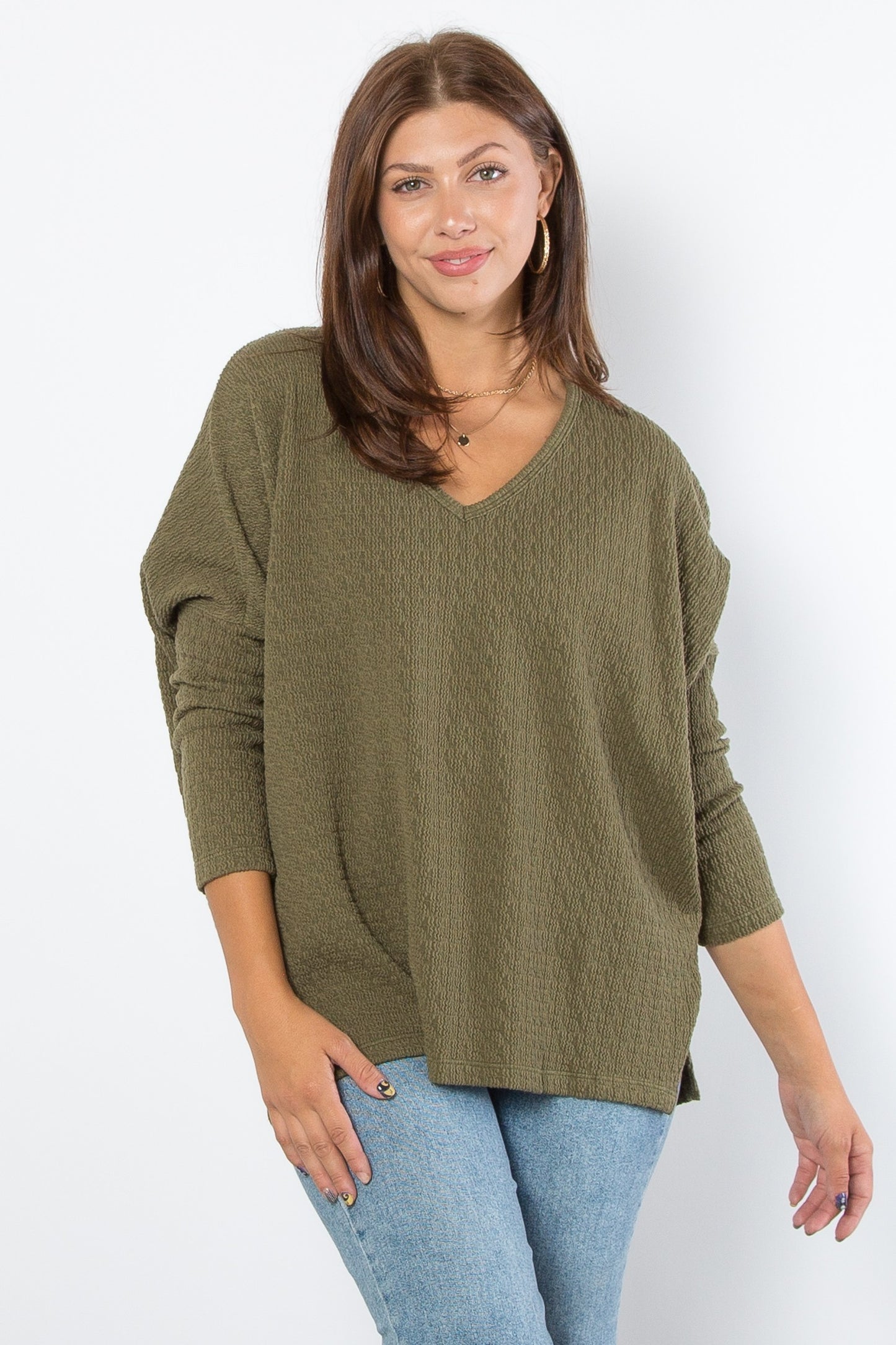 Curvy Cozy Days Keyhole Sweater (Olive)