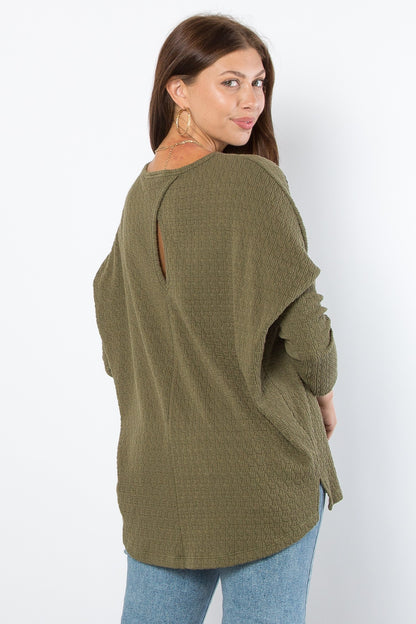 Curvy Cozy Days Keyhole Sweater (Olive)