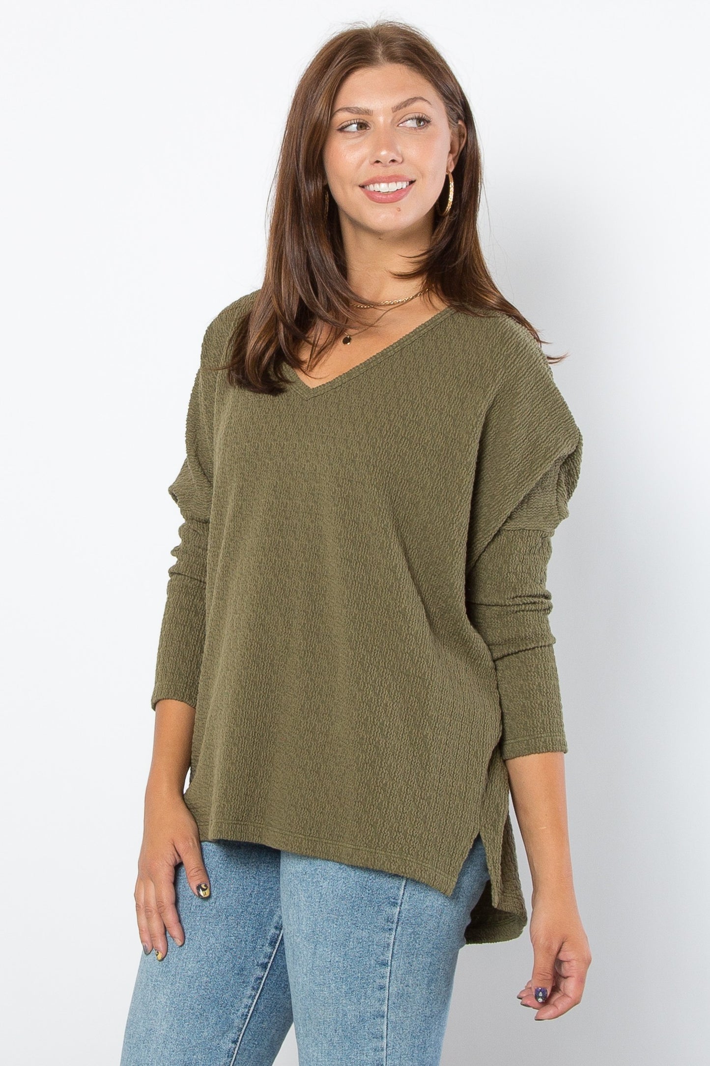 Curvy Cozy Days Keyhole Sweater (Olive)