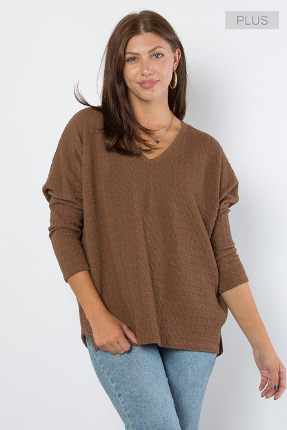 Curvy Cozy Days Keyhole Sweater (Brown)