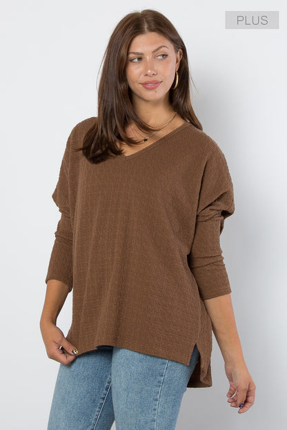 Curvy Cozy Days Keyhole Sweater (Brown)