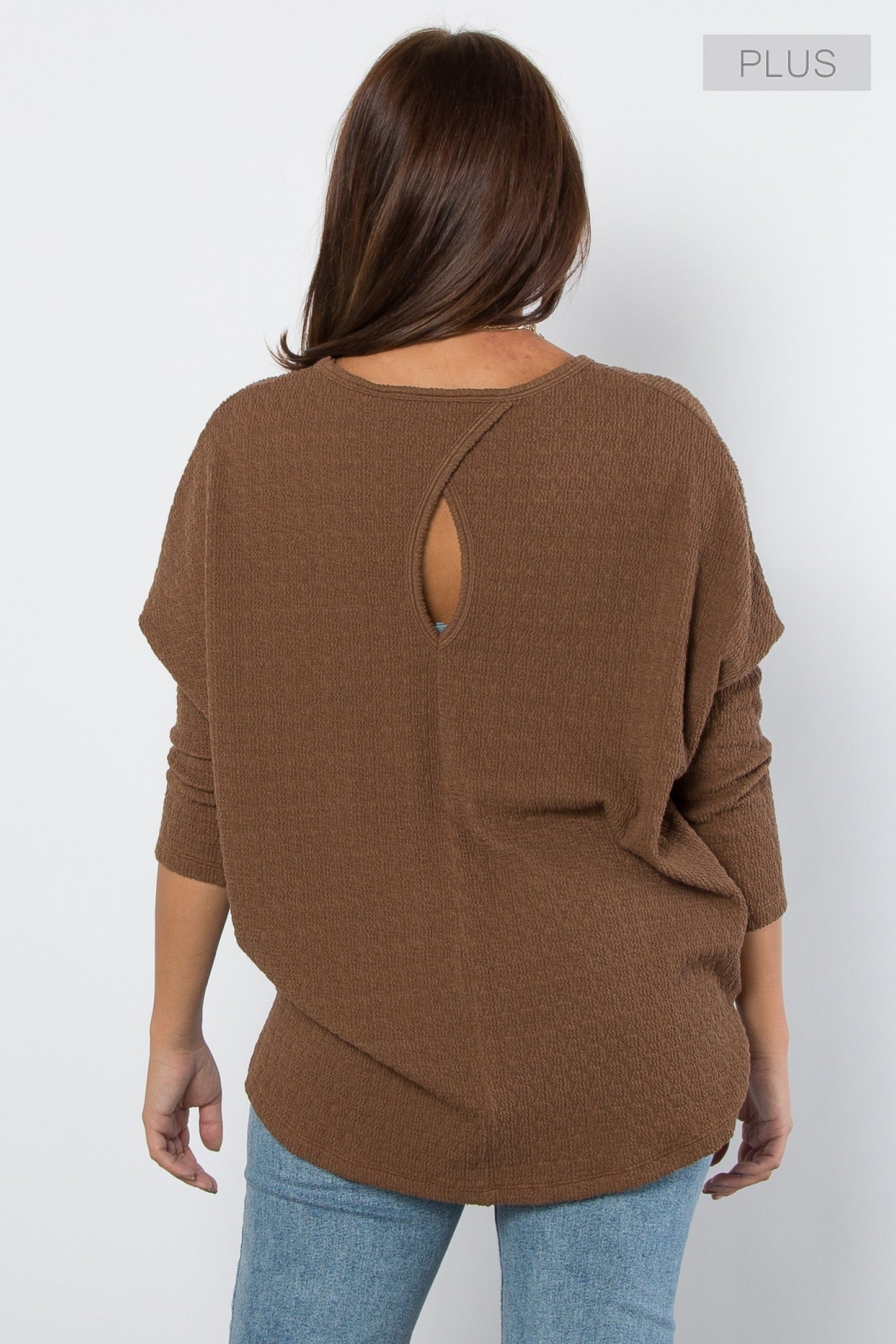 Curvy Cozy Days Keyhole Sweater (Brown)